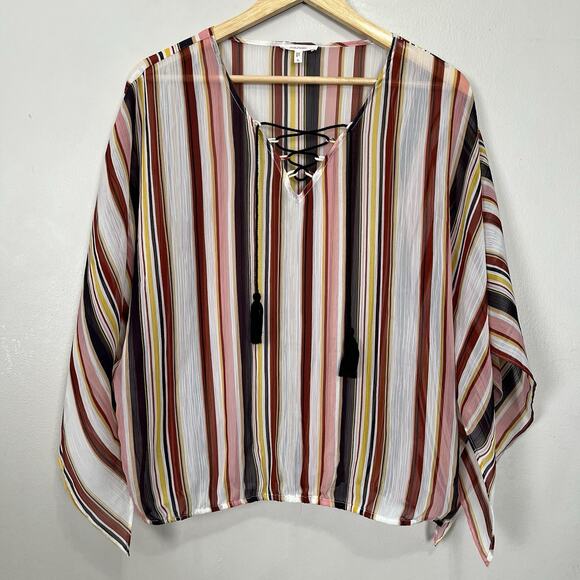 Maurices Poncho Blouse Womens Small Sheer Boho Festival Eclectic Retro Tassel - Picture 1 of 11